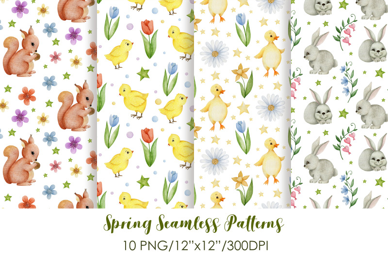 watercolor-spring-seamless-patterns-happy-easter