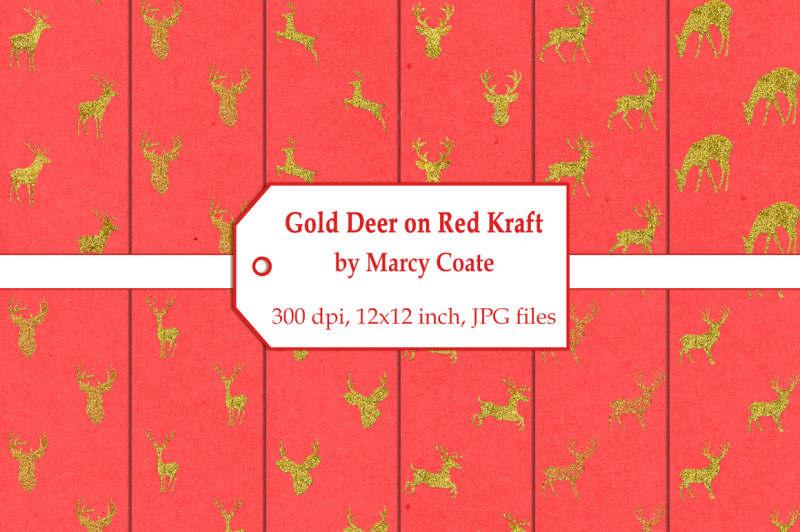 gold-deer-on-red-kraft-digital-papers