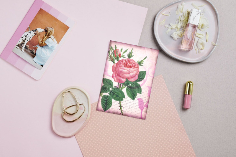 aceo-digital-collage-sheet-pink-roses