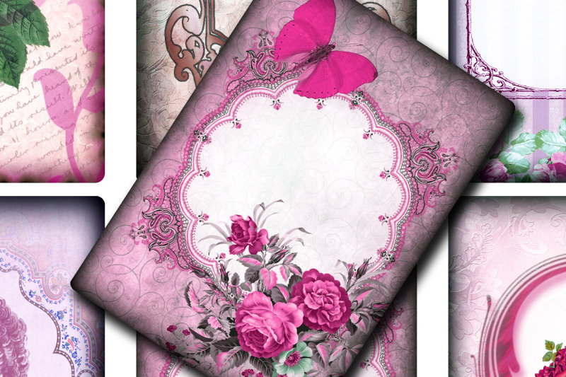 aceo-digital-collage-sheet-pink-roses