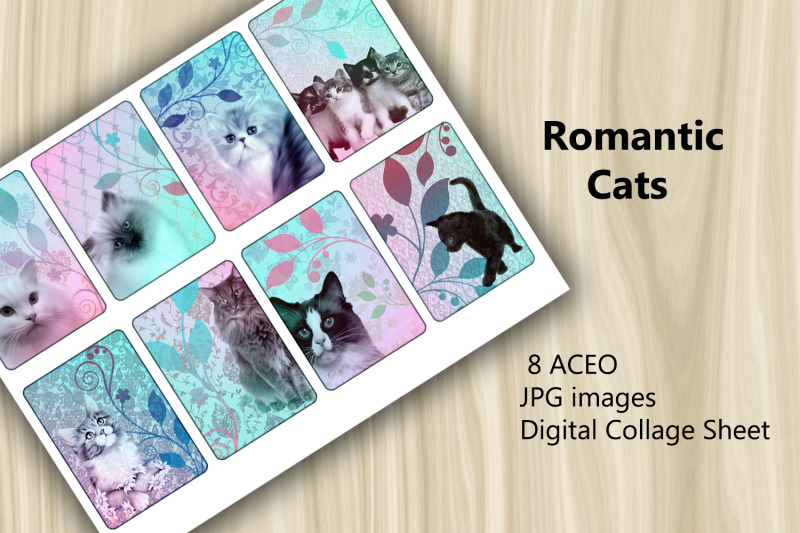 aceo-digital-collage-sheet-romantic-cats