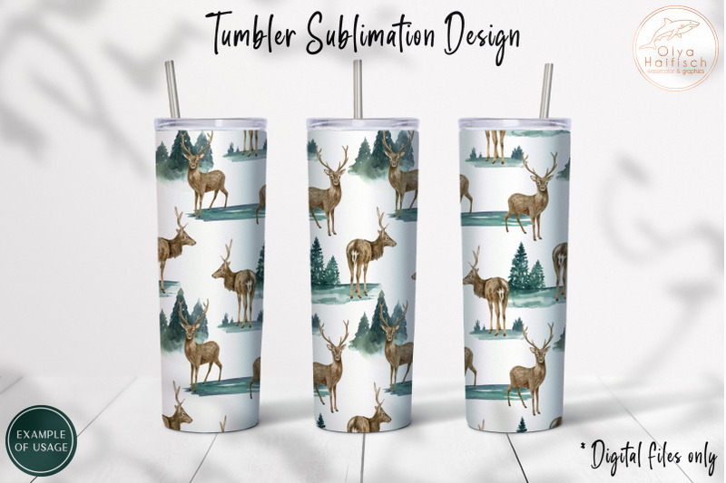 watercolor-deer-tumbler-sublimation-woodland-deer-20oz-tumbler-wraps