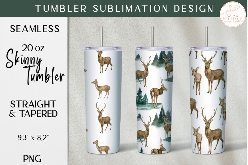 watercolor-deer-tumbler-sublimation-woodland-deer-20oz-tumbler-wraps