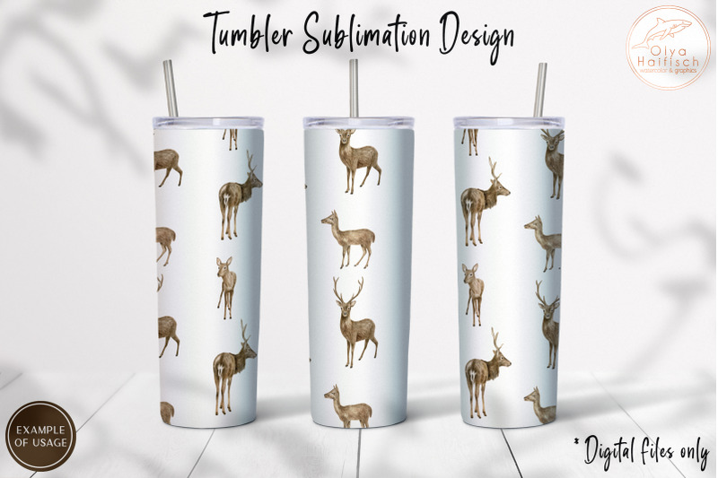 watercolor-deer-tumbler-sublimation-woodland-deer-20oz-tumbler-wraps