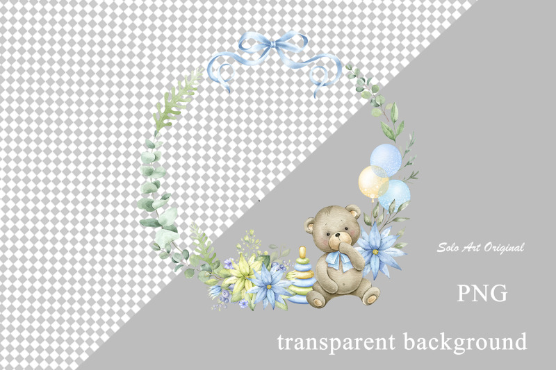 teddy-bear-baby-boy-shower-frame-png-jpeg-clipart-watercolor