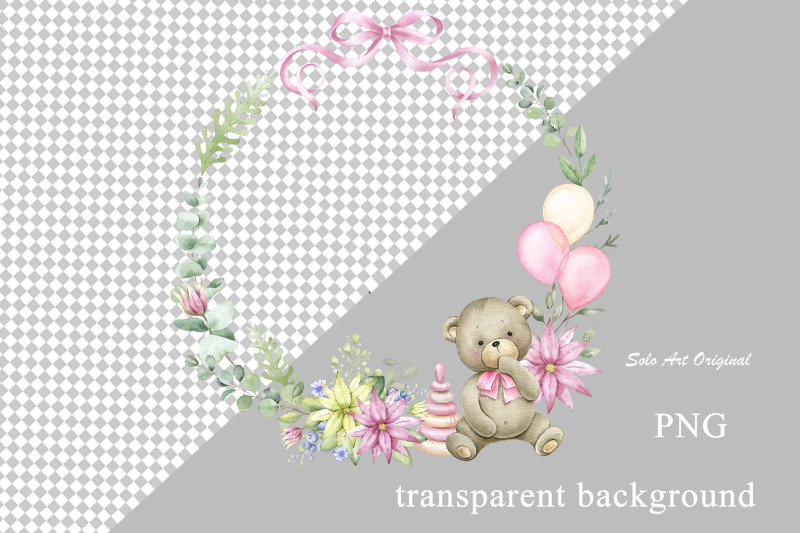 teddy-bear-baby-girl-shower-frame-png-jpeg-clipart-watercolor-frame-wi