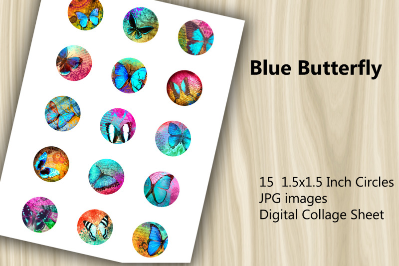 digital-collage-sheet-blue-butterfly