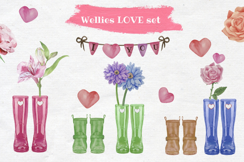 wellies-love-clipart-set