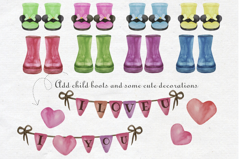 wellies-love-clipart-set