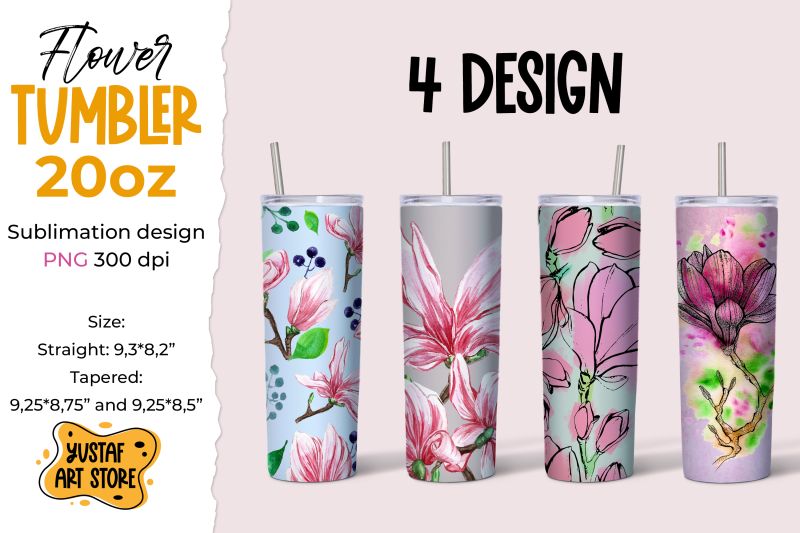 magnolia-tumbler-bundle-4-spring-tumbler-sublimation-design