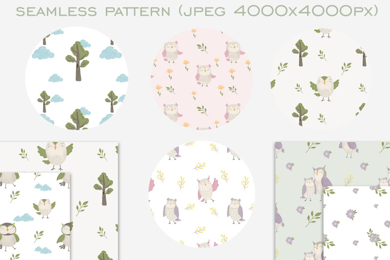 cute-owls-clipart-and-seamless-pattern