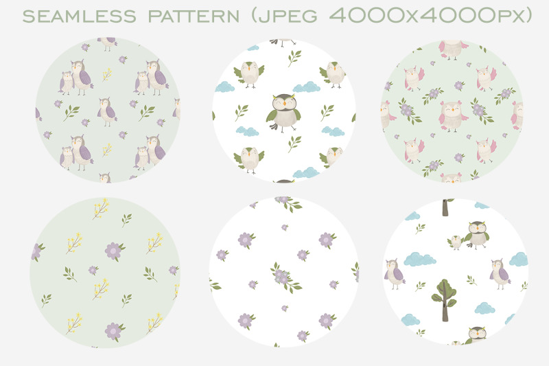 cute-owls-clipart-and-seamless-pattern