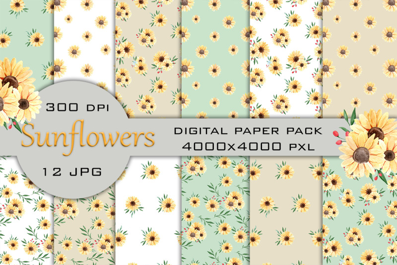 watercolor-retro-sunflower-seamless-pattern