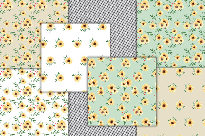 watercolor-retro-sunflower-seamless-pattern