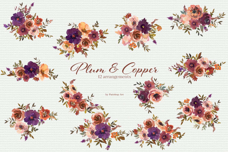 watercolor-plum-amp-copper-floral-huge-set