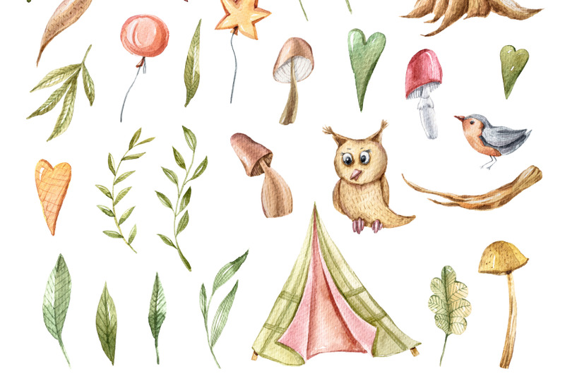 watercolor-cute-forest-animal-clipart-50-png-illustrations