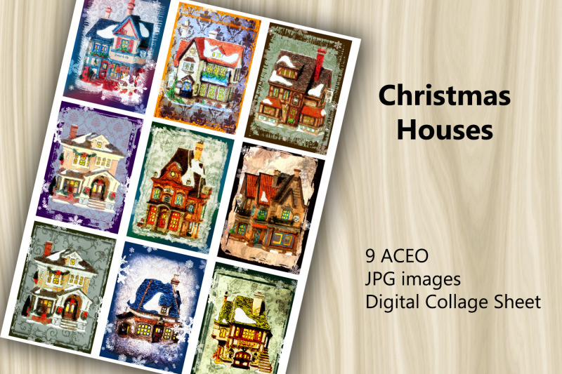 aceo-digital-collage-sheet-christmas-houses