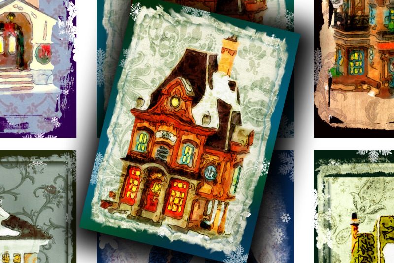 aceo-digital-collage-sheet-christmas-houses