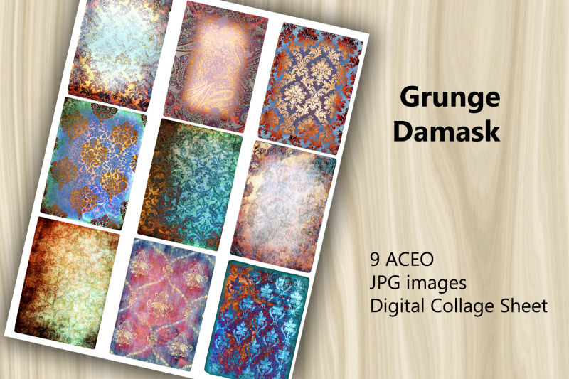 aceo-digital-collage-sheet-grunge-damask