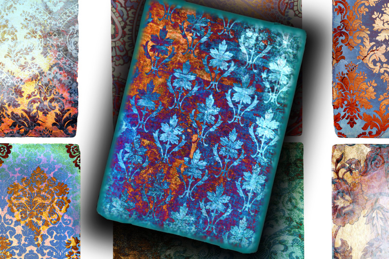 aceo-digital-collage-sheet-grunge-damask