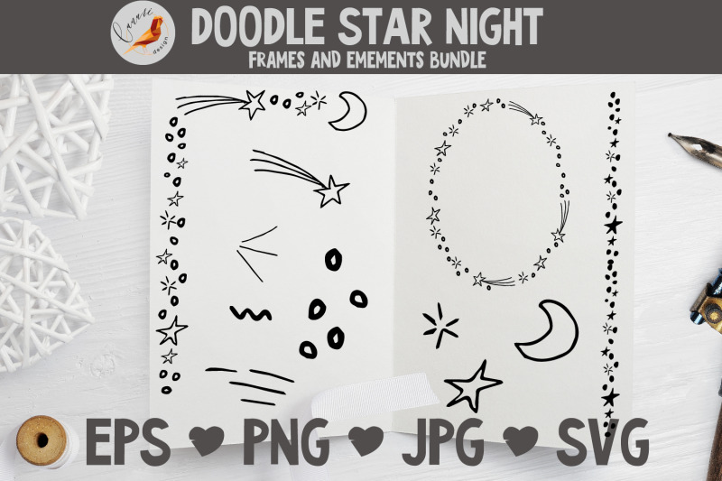 doodle-star-night-frames-and-elements-bundle-png-svg