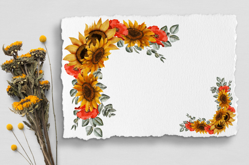 sunflower-watercolor-clipart-summer-boho-flower