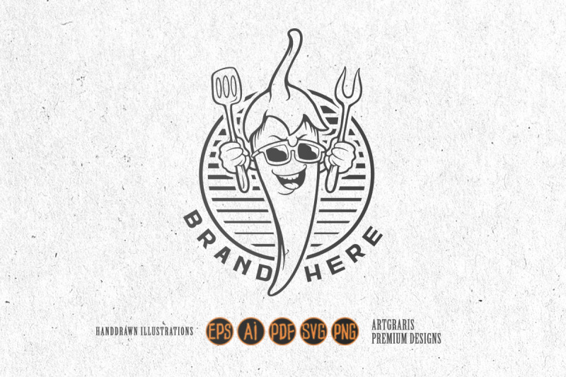 chili-chef-restaurant-logo-mascot-monochrome