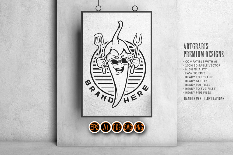 chili-chef-restaurant-logo-mascot-monochrome