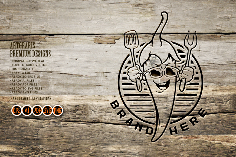 chili-chef-restaurant-logo-mascot-monochrome