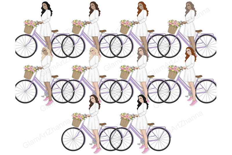 spring-girl-clipart-bicycle-woman-illustration