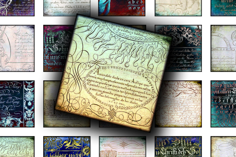 digital-collage-sheet-calligraphic-curl