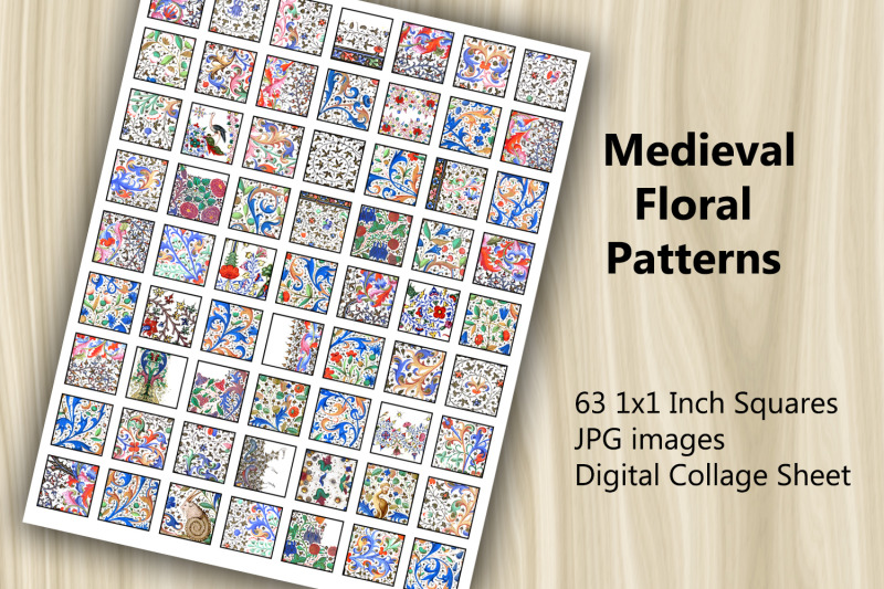 digital-collage-sheet-medieval-floral-patterns