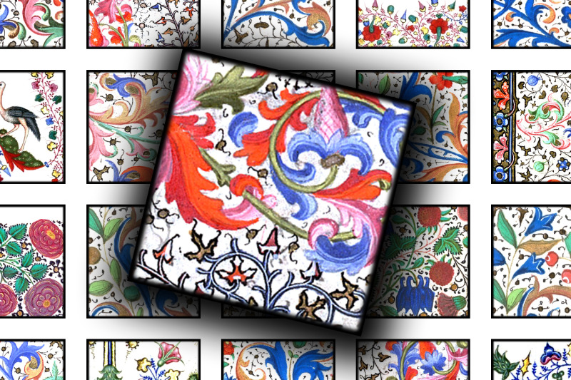 digital-collage-sheet-medieval-floral-patterns