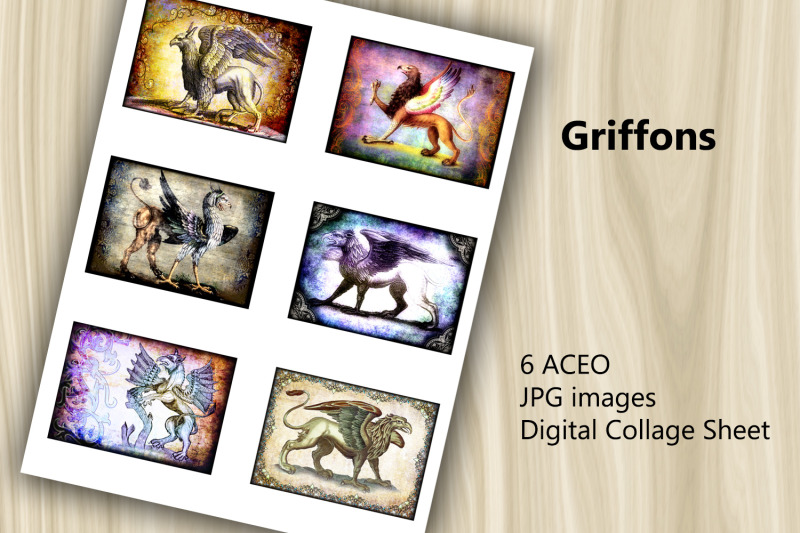 aceo-digital-collage-sheet-griffons