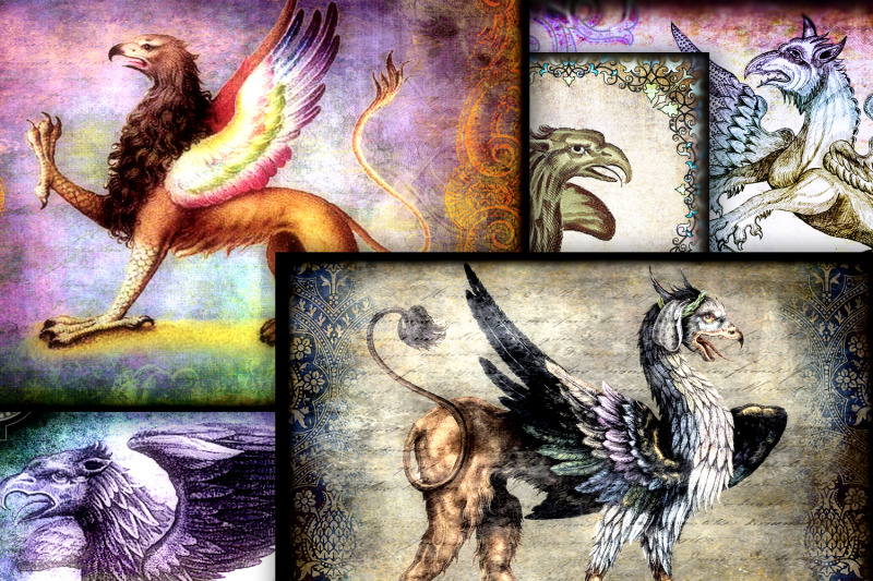 aceo-digital-collage-sheet-griffons