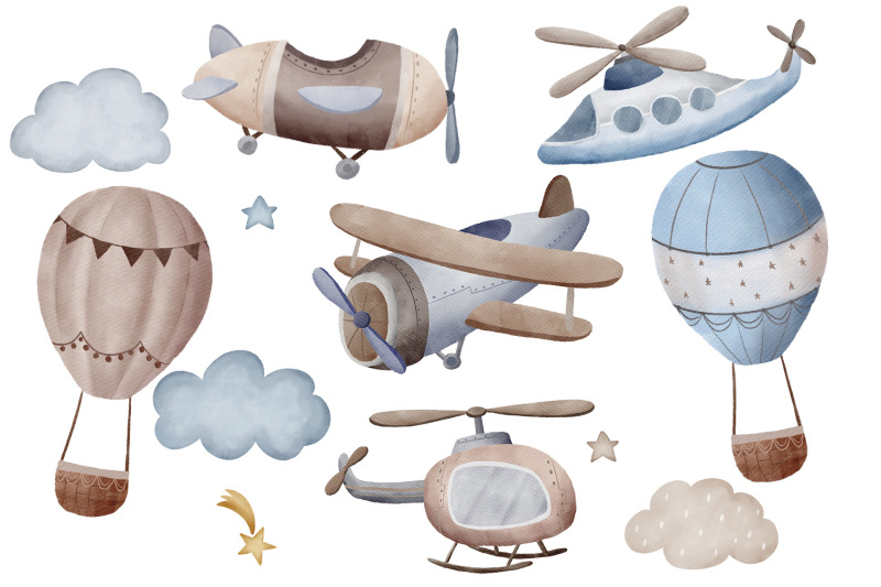 watercolor-airplane-clipart-png-hot-air-balloon-travel-baby-shower