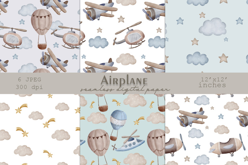 watercolor-airplane-digital-paper-airplane-wallpaper-hot-air-balloon