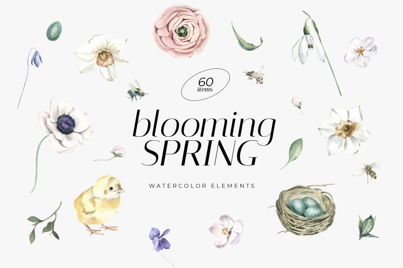 blooming-spring-watercolor-diy-elements