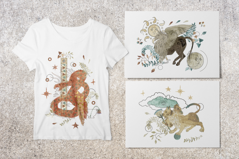 mythical-animals-posters-compositions-set-sublimation-designs