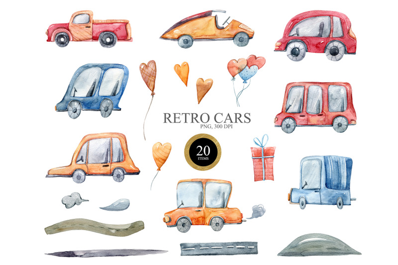 watercolor-cute-retro-cars-clipart-transport-png-files