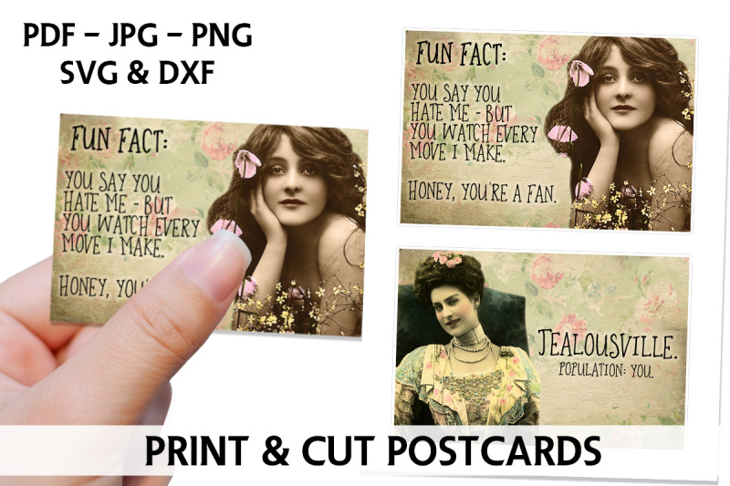 Vintage Snarky Girl Postcards - Digital Cutting File - Sarcastic By ...