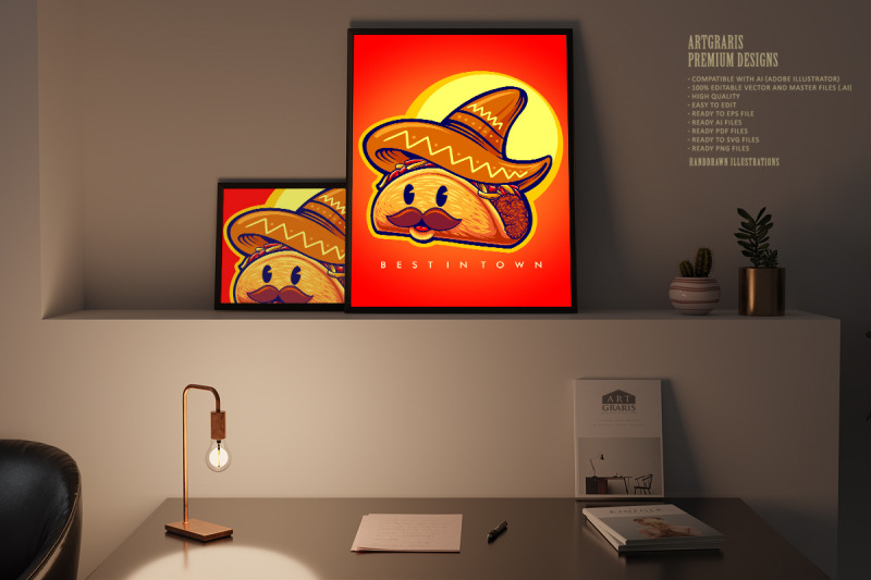 cute-mustache-tacos-logo-mascot-illustrations