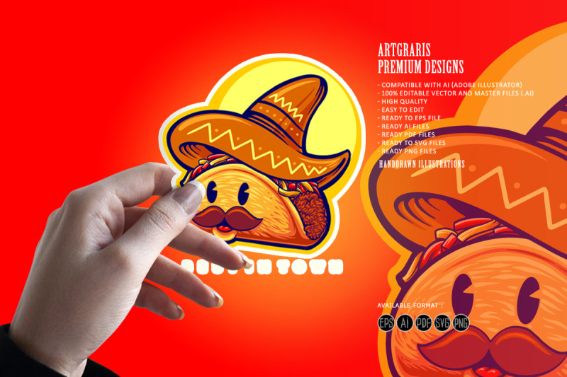 cute-mustache-tacos-logo-mascot-illustrations