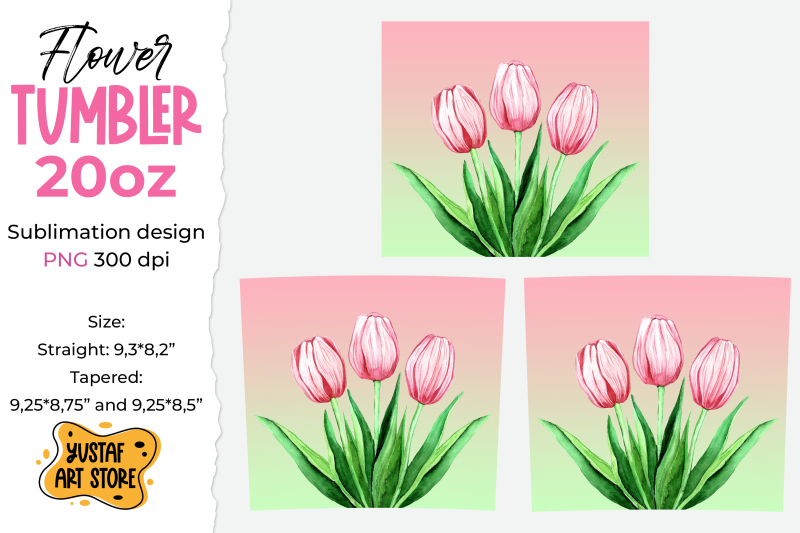 spring-tumbler-sublimation-design-watercolor-tulips-bouquet