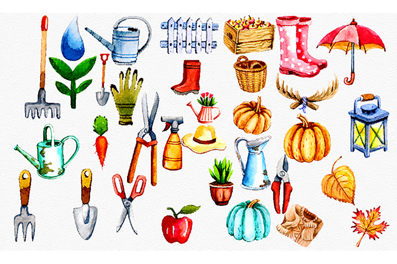 watercolor-clip-art-blue-gardener-tools