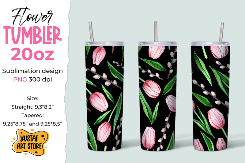 spring-flowers-tumbler-sublimation-design-tulips-amp-twigs