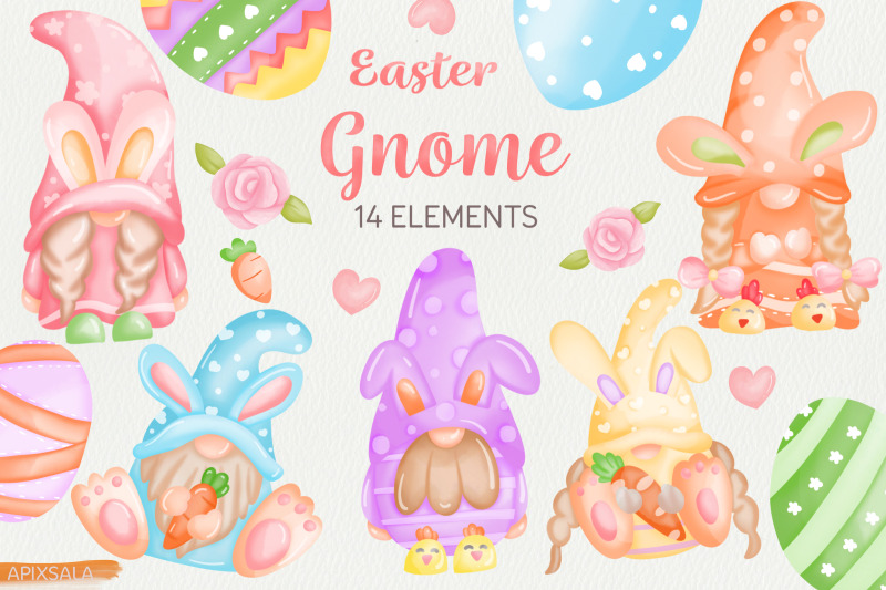 easter-gnomes-watercolor-clipart-bundle