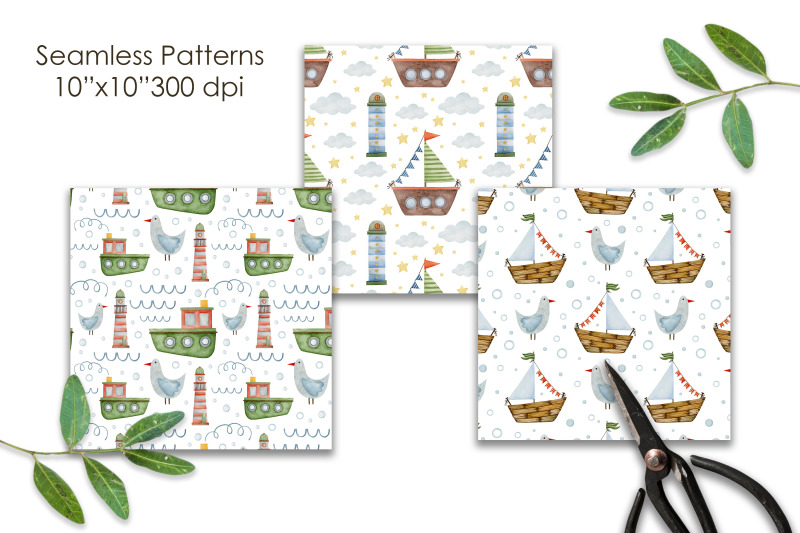 watercolor-boat-seamless-patterns