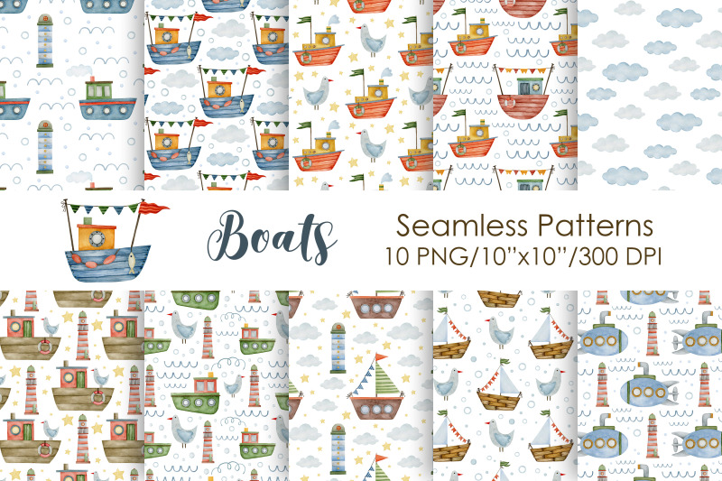 watercolor-boat-seamless-patterns