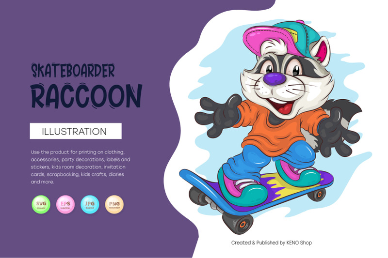 cute-cartoon-raccoon-on-a-skateboard-t-shirt-png-svg